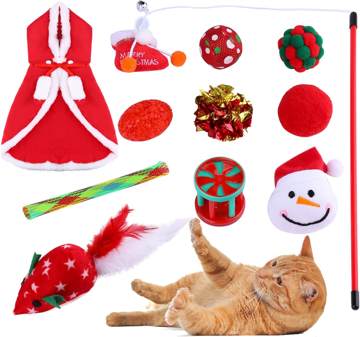 senyouth Cat Christmas Stocking, 10Pcs Cat Christmas Costume Toys, Cat Stockings Christmas Toys Cat Clothes for Cats Only, Cat Costumes…
