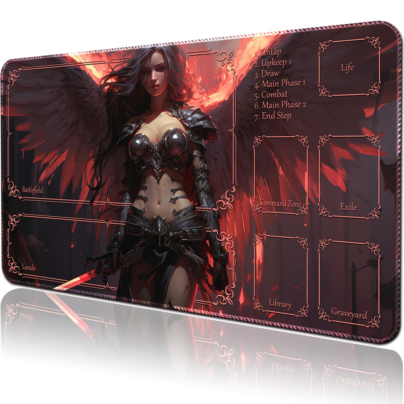 April Space Stitched TCG Playmat, 24x14 Inches with Divided Card Areas, Non-Slip Tabletop Playmat Comes with Storage Bag, Ideal for Amateur Game Enthusiasts (Hell's Angels-with Zone)