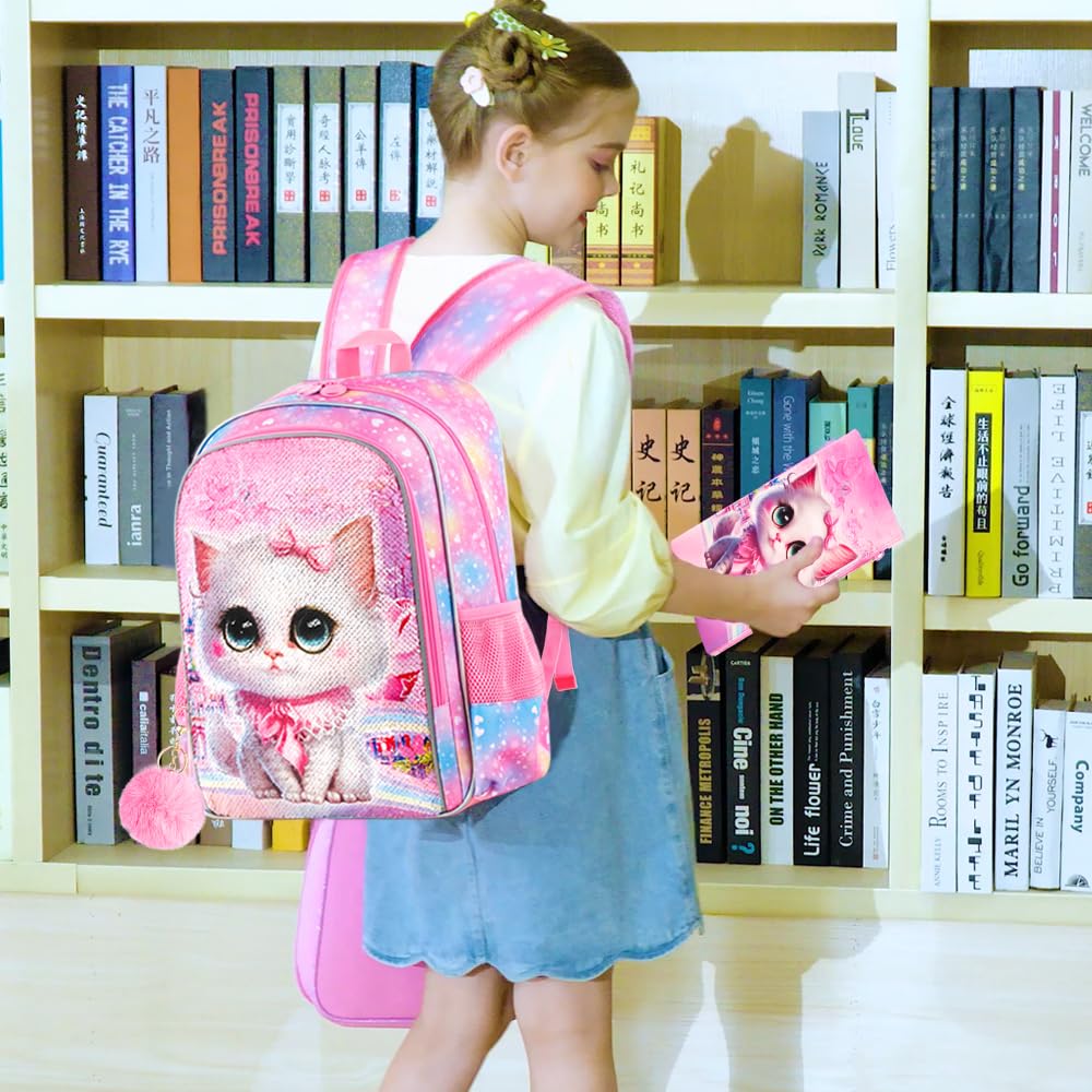 CCJPX 3PCS Cat Backpack for Girls, 16