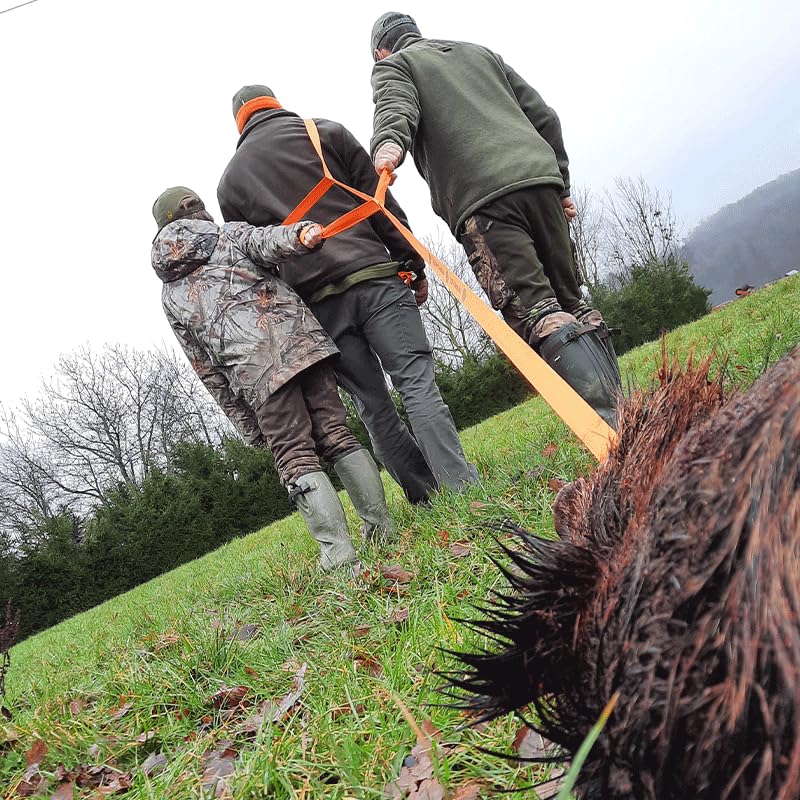 DJV-Wildbergehilfe für 3 Personen | 3 Zugschlaufen, einsetzbar als Schultergurt | 300 cm reißfester Polyester mit Edelstahlhaken | Jetzt schweres Wild spielend leicht Bergen!
