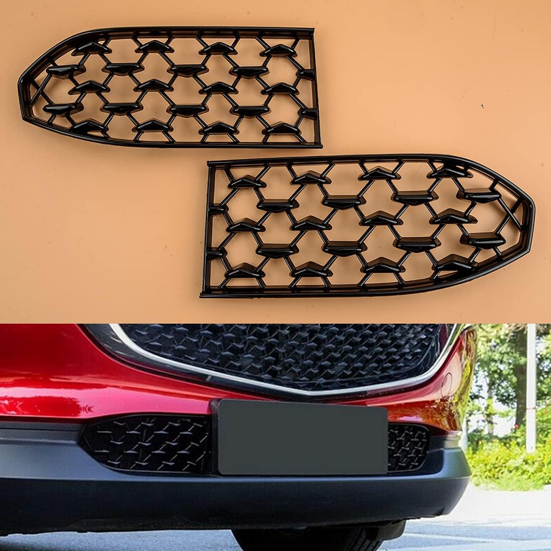 beler 2Pcs Black Front Lower Mesh Bumper Grill Grille Moulding Cover Fit for Mazda CX-30 2020-2021