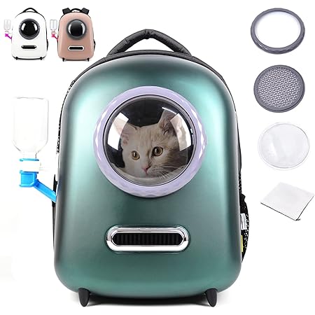 Amazon Co Jp 猫 キャリー バッグ ケース リュック ペットキャリー 小型犬にも適用 きゃりーバッグ 給水ボトル付きペット お出かけリュック 通気性良く 温度 湿度表示機能で熱中症対策 小動物用 通院 旅行 災害避難に最適 8 5kgまで 宝石緑 ペット用品