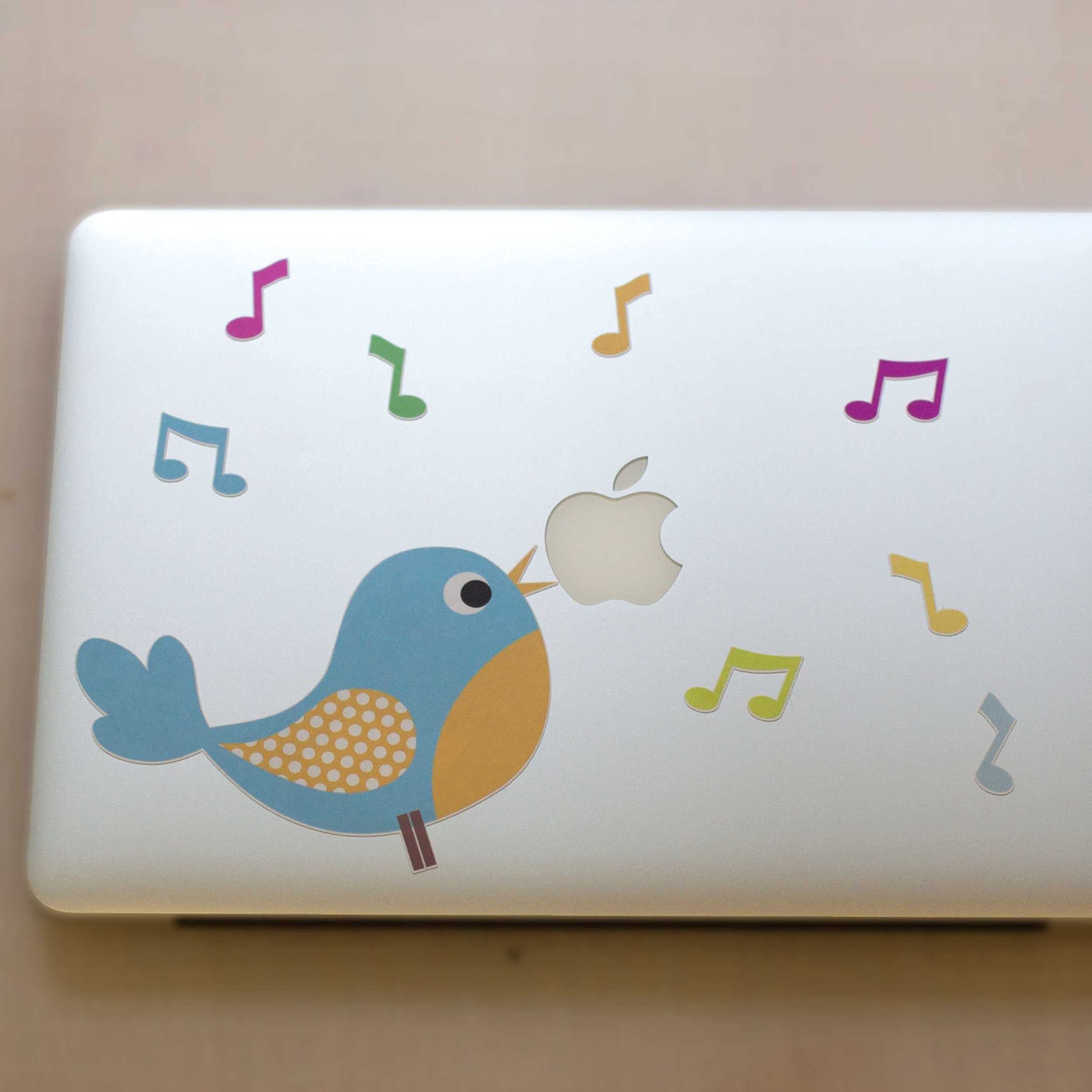 Bird sticker, Laptop or tablet sticker, blue bird singing song notes stickers, journal or diary decoration