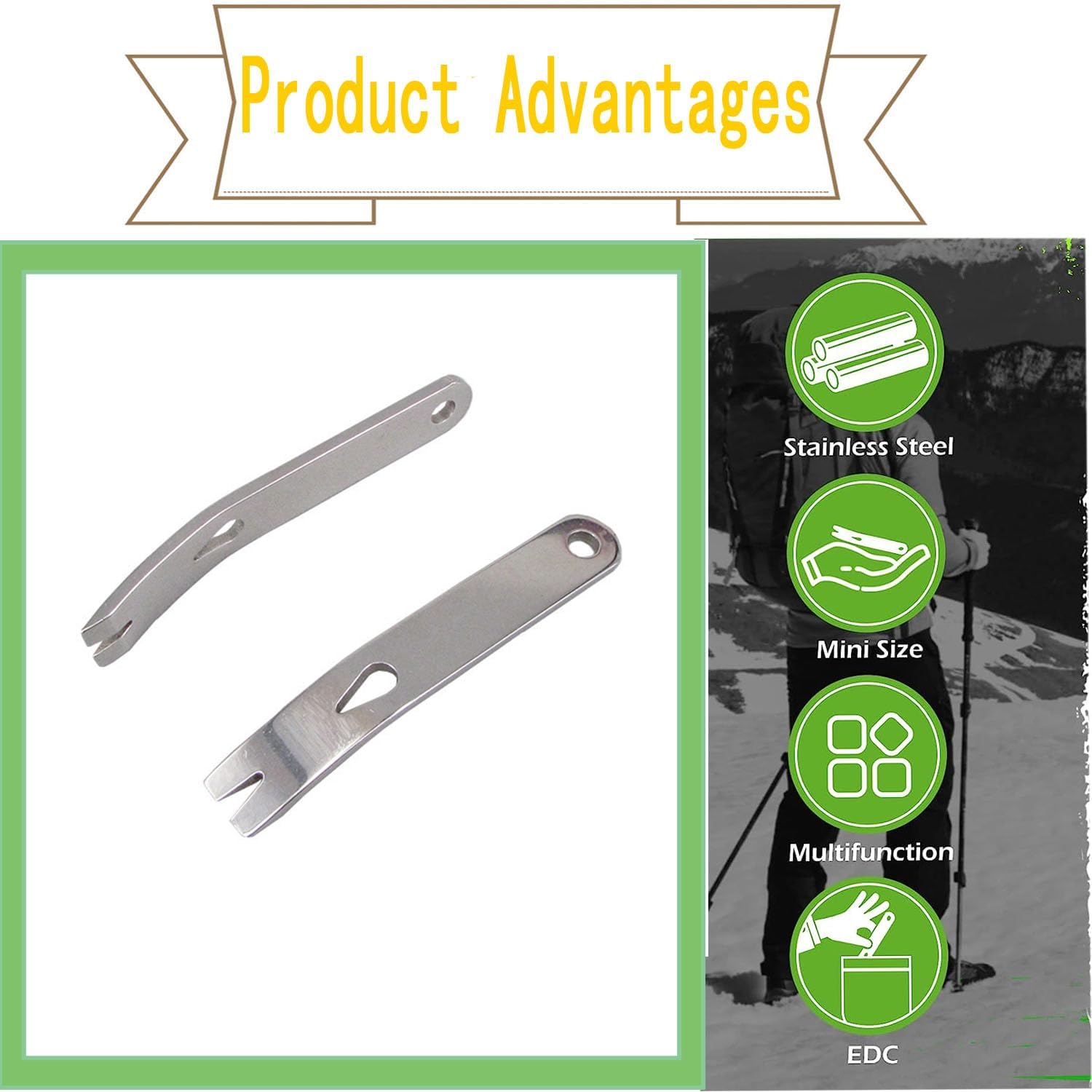 Wady Barra de palanca de acero inoxidable de tamaño de bolsillo, herramienta EDC para Bushcraft y supervivencia