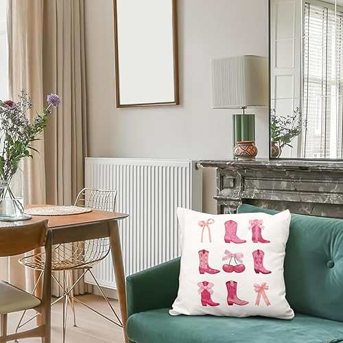 Miniatura 4 de Fundas de almohada modernas de vaquera rosa para decoración de habitación, fundas de almohada retro Westren Howdy de 18 x 18 pulgadas, fundas de