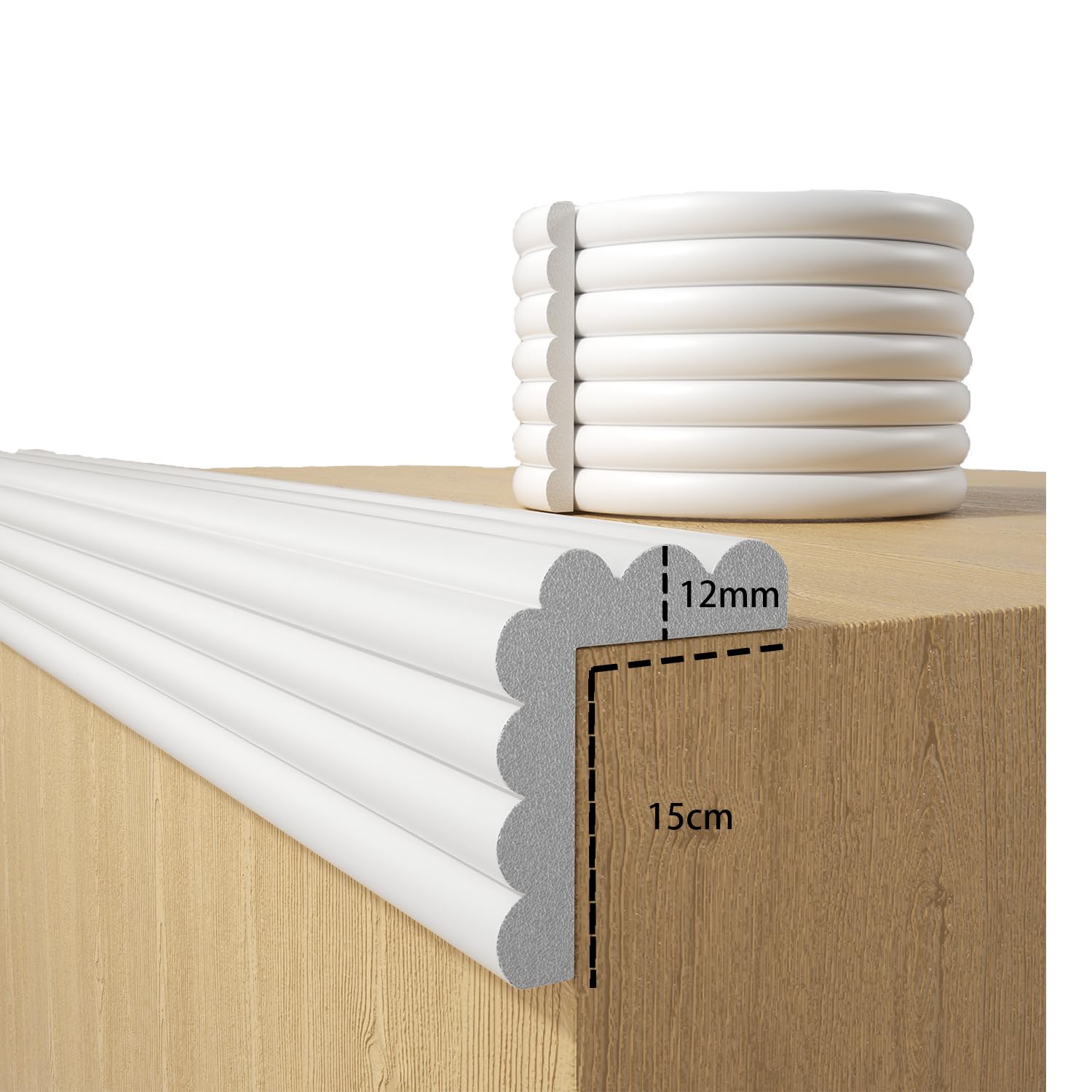 Baby Proofing Wall Corner Protector,Edge Guard Corner Protector,6.56ft Thinken Soft Corner Protectors Pre-Taped Soft Rubber Foam Edge Cushion for Furniture (White, 6.56Ft x 5.9" W x 0.47" Th)