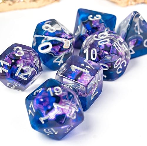 Miniatura 3 de Cusdie Dados DND de 7 troqueles, juego de dados poliédricos rellenos de globo ocular, para juegos de rol, Dungeons and Dragons D&D, MTG Pathfinder