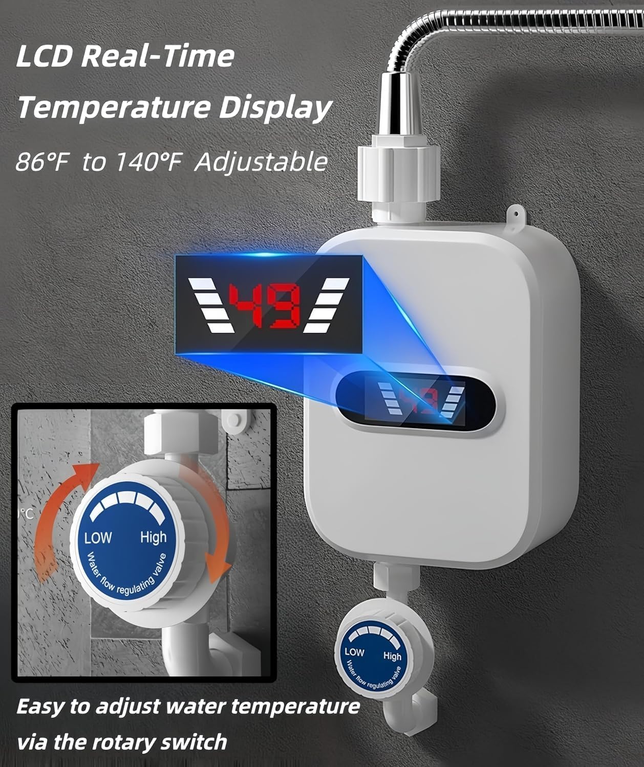 3500W 220V Mini Water Heater Hot Electric Tankless Household Bathroom Faucet with Shower Head LCD Temperature Display