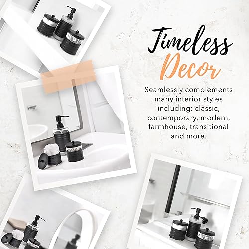 Miniatura 7 de Autumn Alley Adorable juego de 3 piezas de accesorios de baño moderno de granja para lavabotocador, dispensador de jabón negro mate, recipiente de