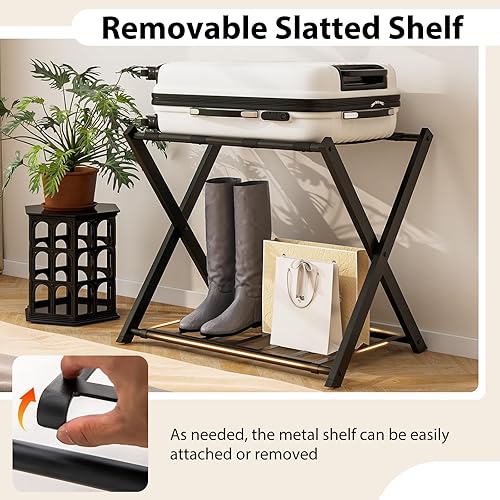 Miniatura 6 de Tangkula Paquete de 2 portaequipajes plegable de 2 niveles, con correas duraderas, funda protectora, soporte grande para equipaje para habitación de