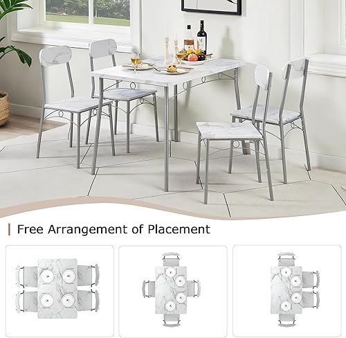 Miniatura 4 de VECELO Juego de mesa de comedor de 5 piezas para 4, comedor rectangular de cocina con sillas de madera para espacios pequeños, apartamento, rincón