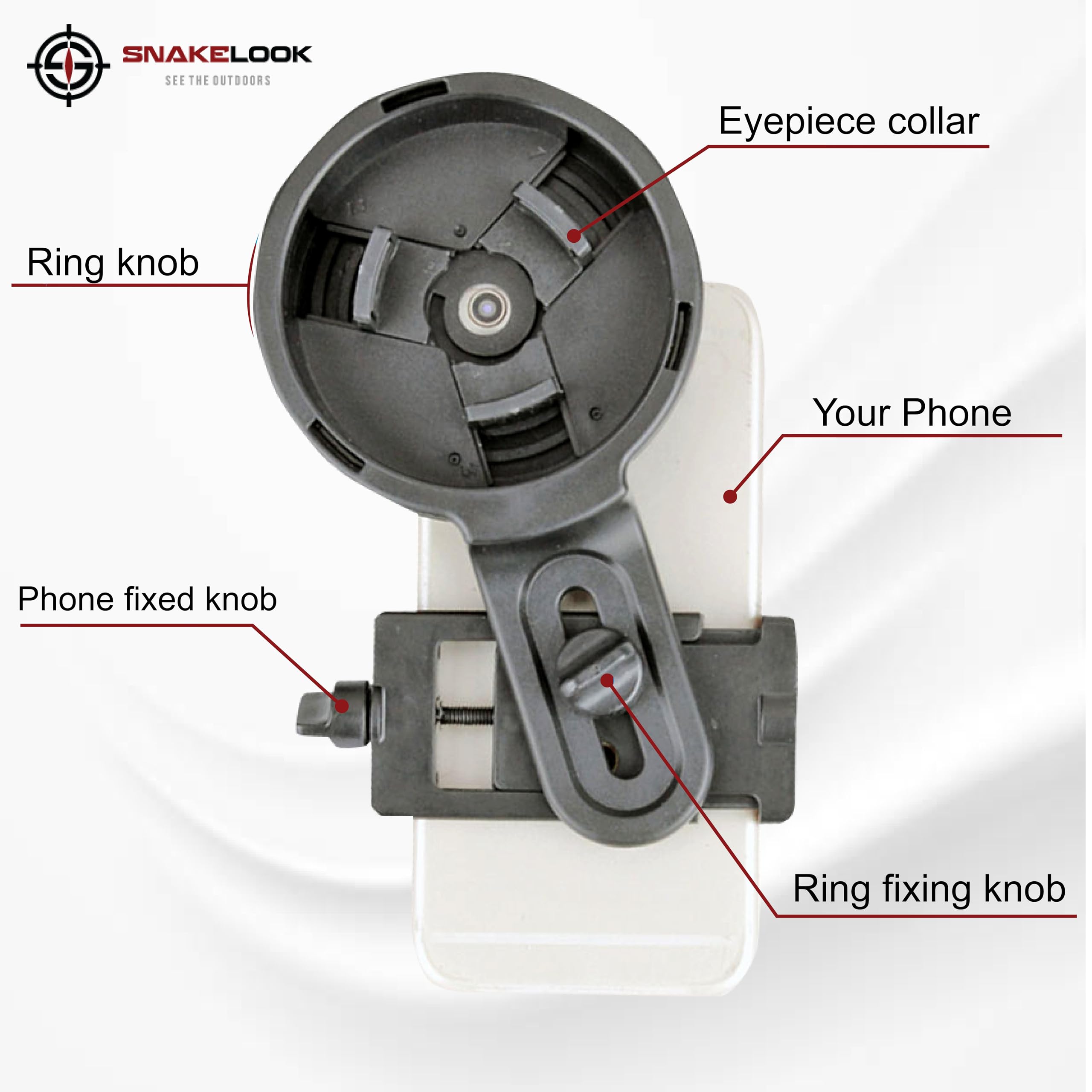 Spotter Scope Phone Adapter, Spektiv Smartphone Teleskop Telefonhalterung, Kamera-Zielfernrohr-Halterung, Spektiv-Handyadapter, Universal-Adapter passend für jedes Smartphone 5,6 cm - 10,2