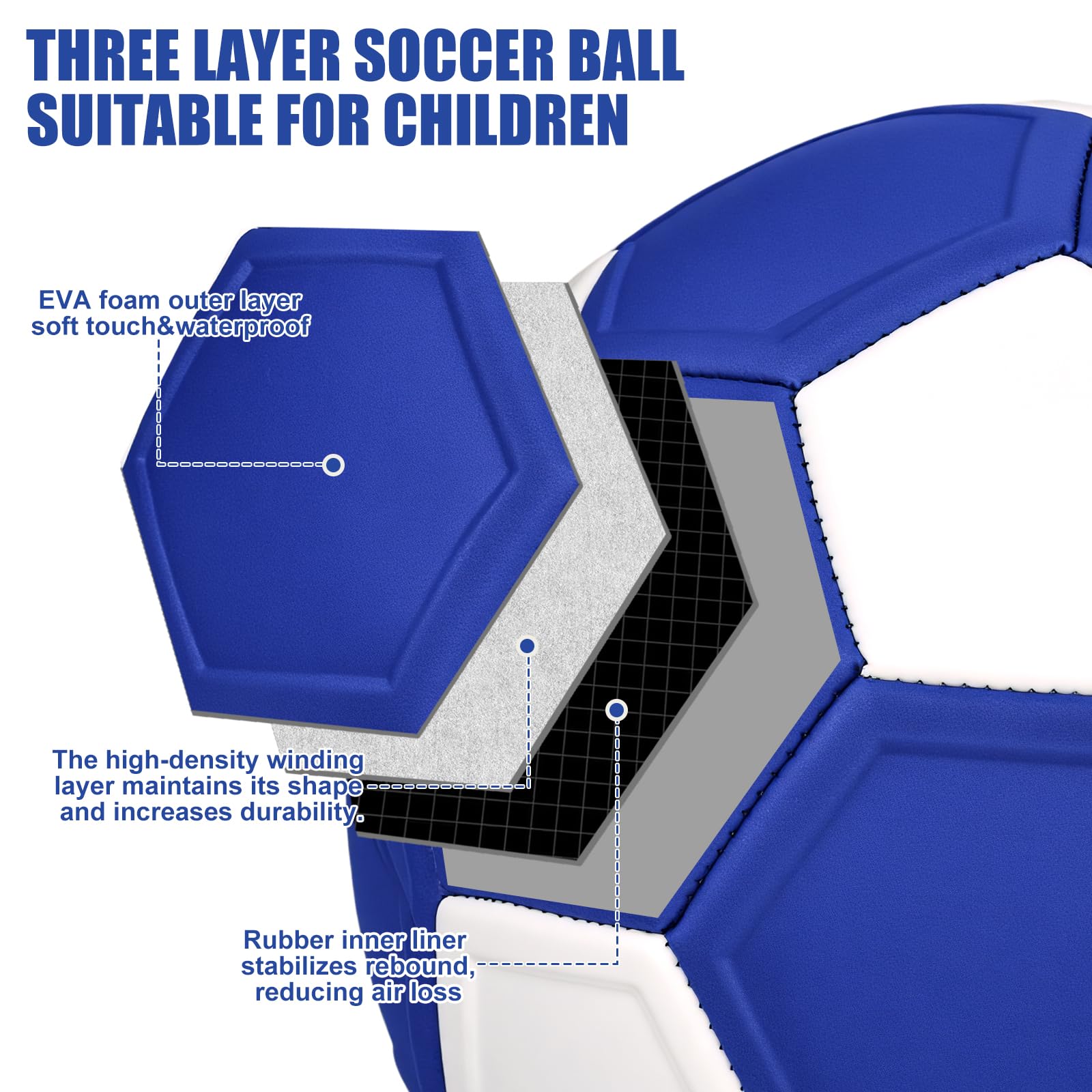 Balón de fútbol Tamaño 5 Curvado con Bomba y Aguja, Pelota de Goma para Entrenamiento, Regalo para Niños 6-12 años