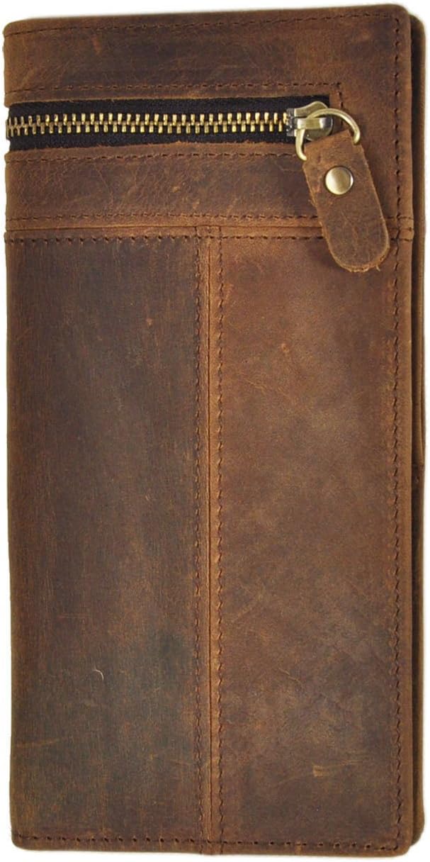 Le'aokuu Mens Genuine Leather Bifold Wallet Organizer Checkbook Card Case (M W1037 Dark Brown)