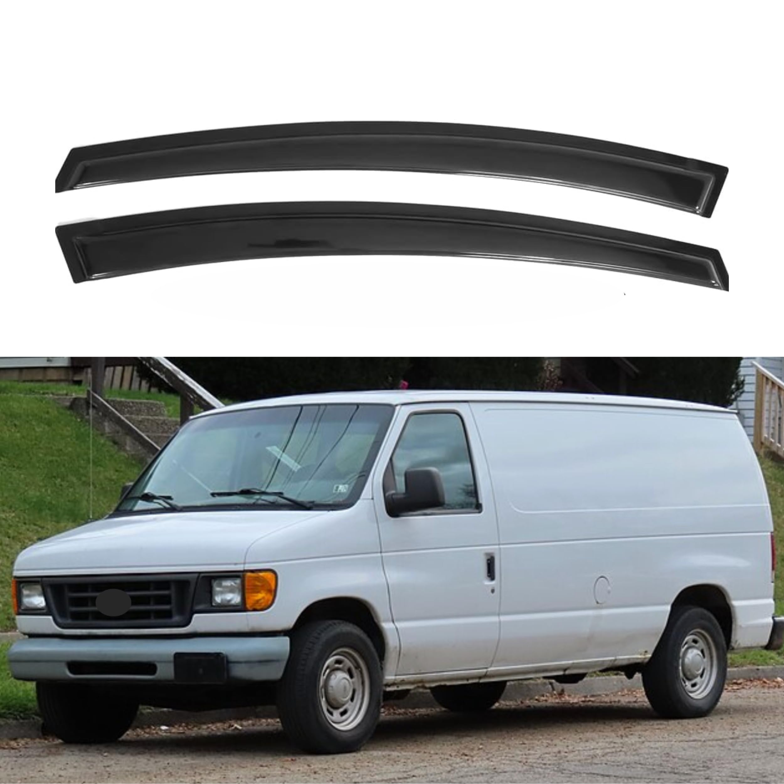 IG Window Visor for 1992-2006 Ford E150 E250 E350 E450 E550 Super Duty, Rain Guard Tape-On Extra Durable Side Vent Window Deflector for Ford Econoline Vans 1992-2006, 2000 2001 2002 2003 2004 2005