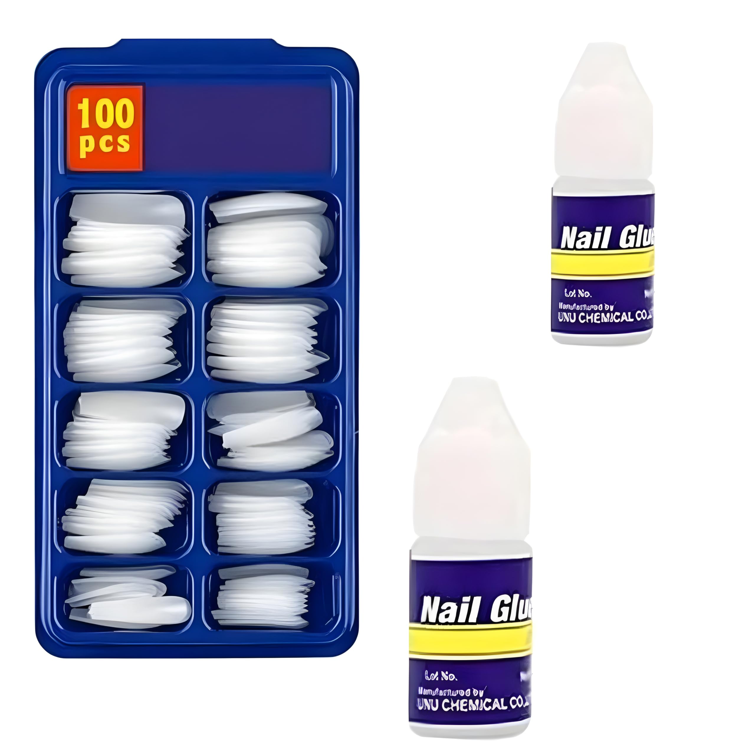Artificial Nails Set Acrylic Fake false Nails Set Of 100 Pcs Artificial Nails With Nail Glue White (Pack of 101)