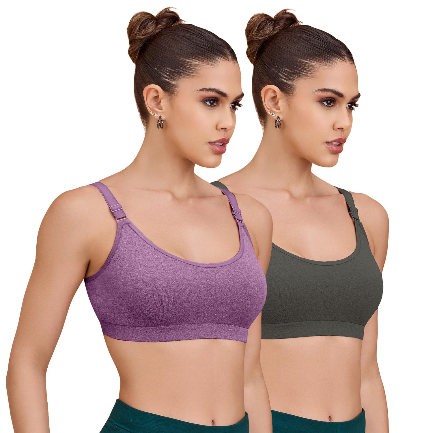 Women Non-Padded Slip-On Sports Bra Adjustable Straps Gym Yoga Running Wear Pack of 1-image-35