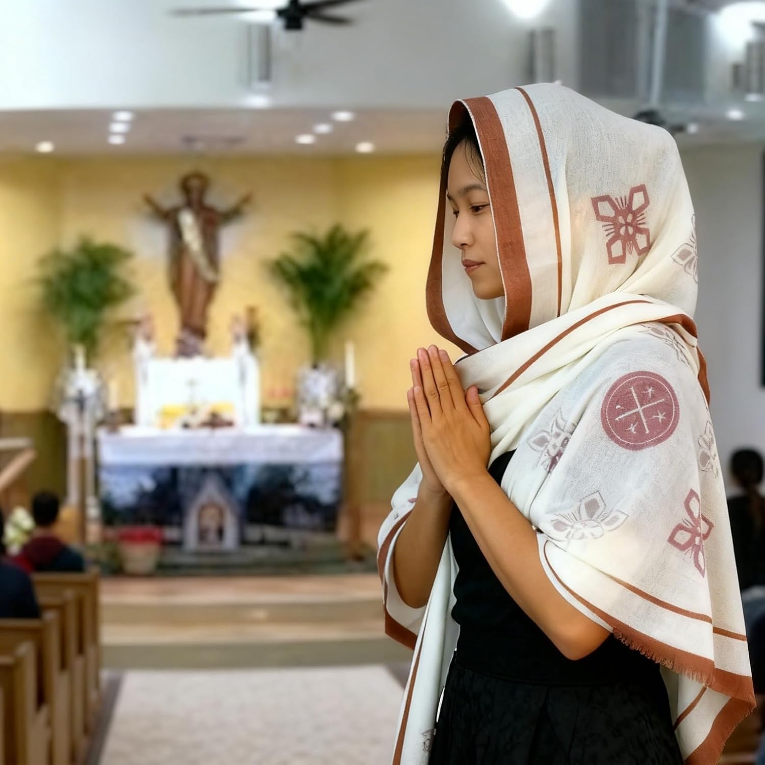 Church Veil 100% Cashmere, Catholic Women's Scarf for All Ages, Extra Large Chapel Worship Shawl, Seasonal Wrap
