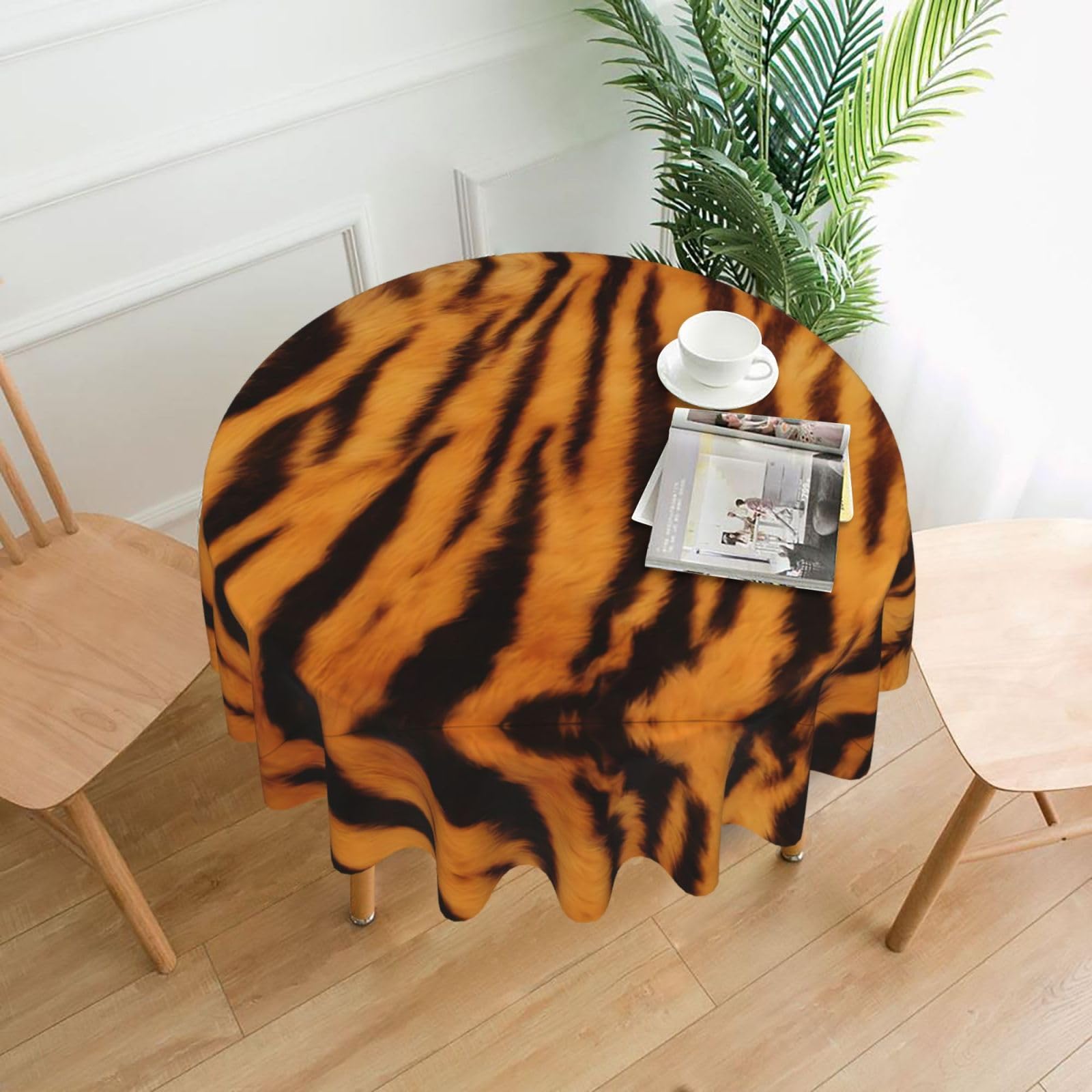 YYHWHJDE Tiger Striped Pattern Prints 60in Round Decorative Tablecloth – High-Grade Polyester Throw for Stylish Dining & Event Table Protection