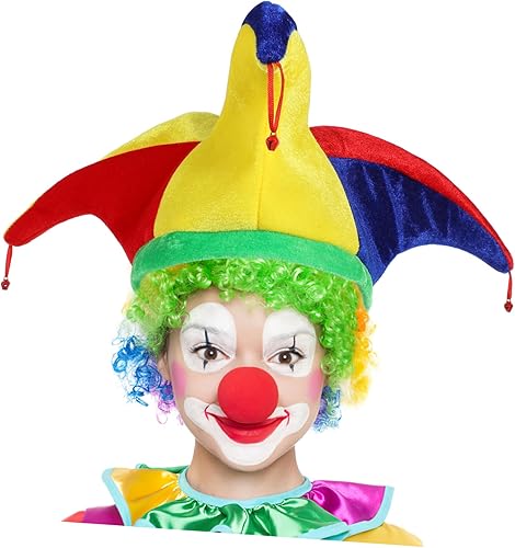 Miniatura 6 de Didiseaon 2 piezas de sombrero de bufón arcoíris para cosplay, sombrero de payaso con campanas, divertido accesorio de disfraz de bufón para Mardi