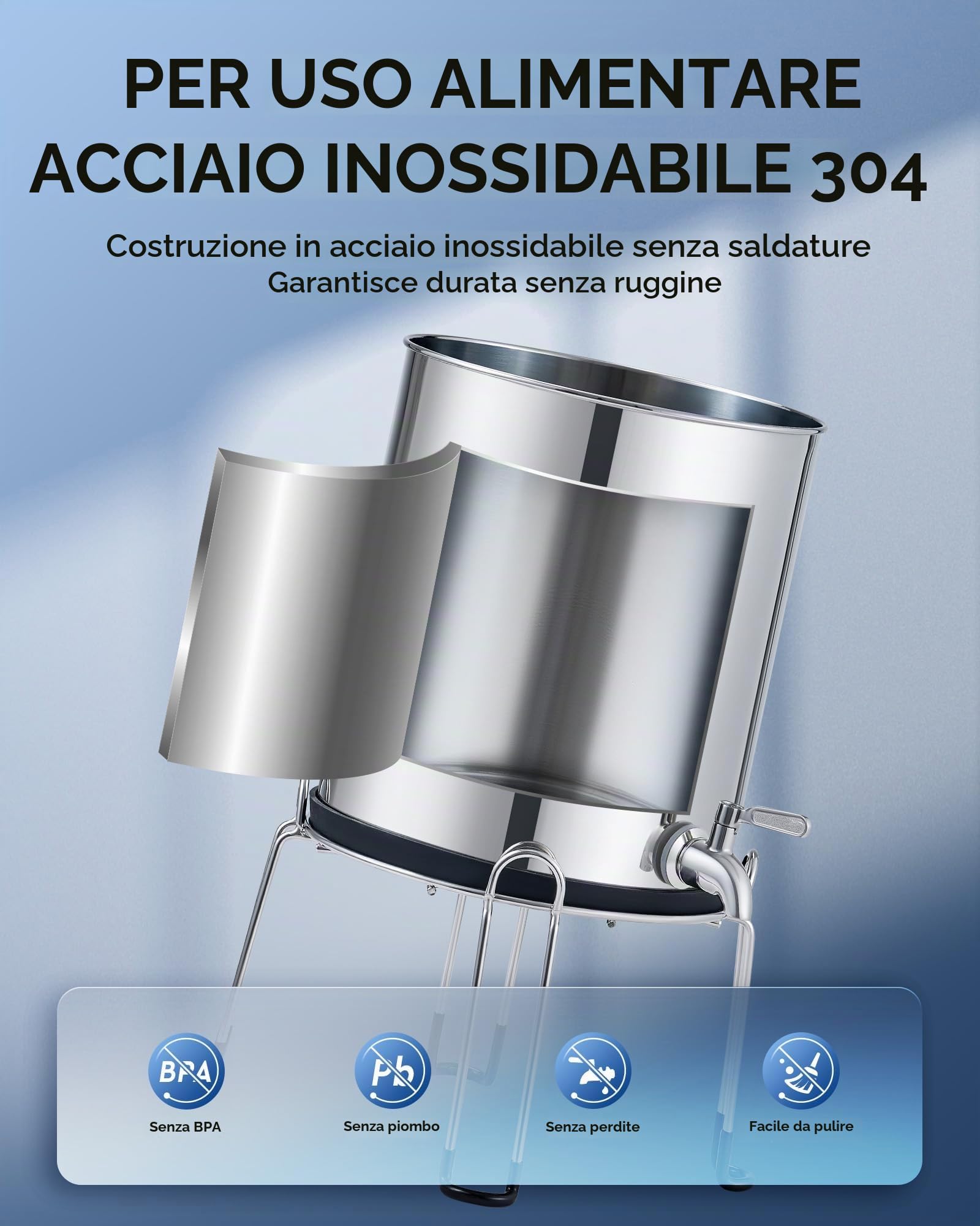 CO-Z 8.5L Sistema di Filtraggio dell'Acqua a Gravità Purificatore D'acqua a Gravità da Banco in Acciaio Inossidabile 304 con 2 Filtri al Carbone con Staffa e Rubinetto Certificazione NSF/ANSI 42