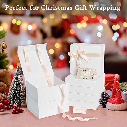 Miniatura 10 de Cajas de regalo rosas con tapas, paquete de 5, caja de regalo mediana de 11 x 8 x 4 pulgadas con cinta, cajas de regalo plegables con cierre