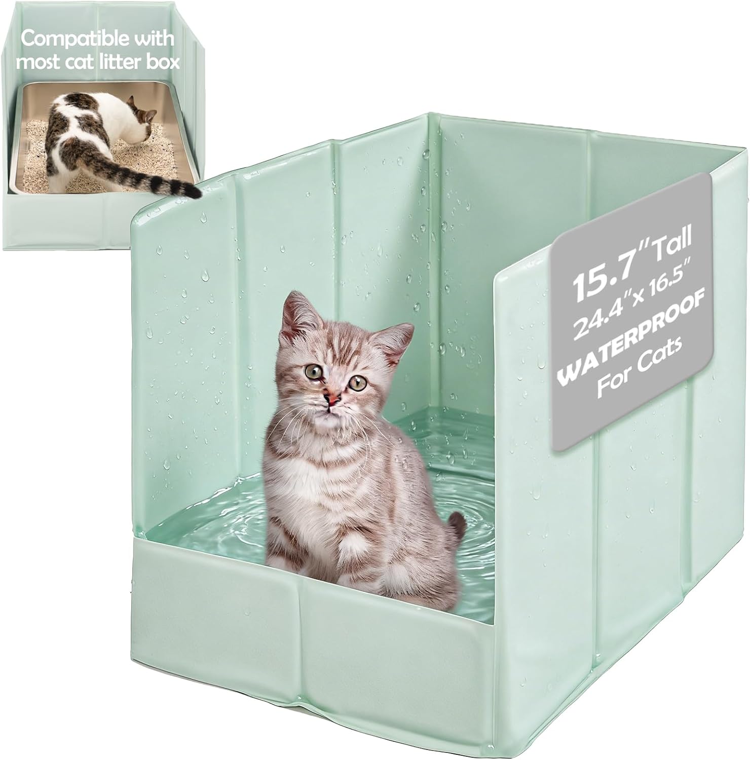MEEXPAWS Cat Litter Box Enclosure Splash Guard Foldable 24.4 x 16.5 x 15.7 inch, Cat Litter Pee Shield Fully Waterproof Seamless, No Assembly Required, Portable, Wall Protector