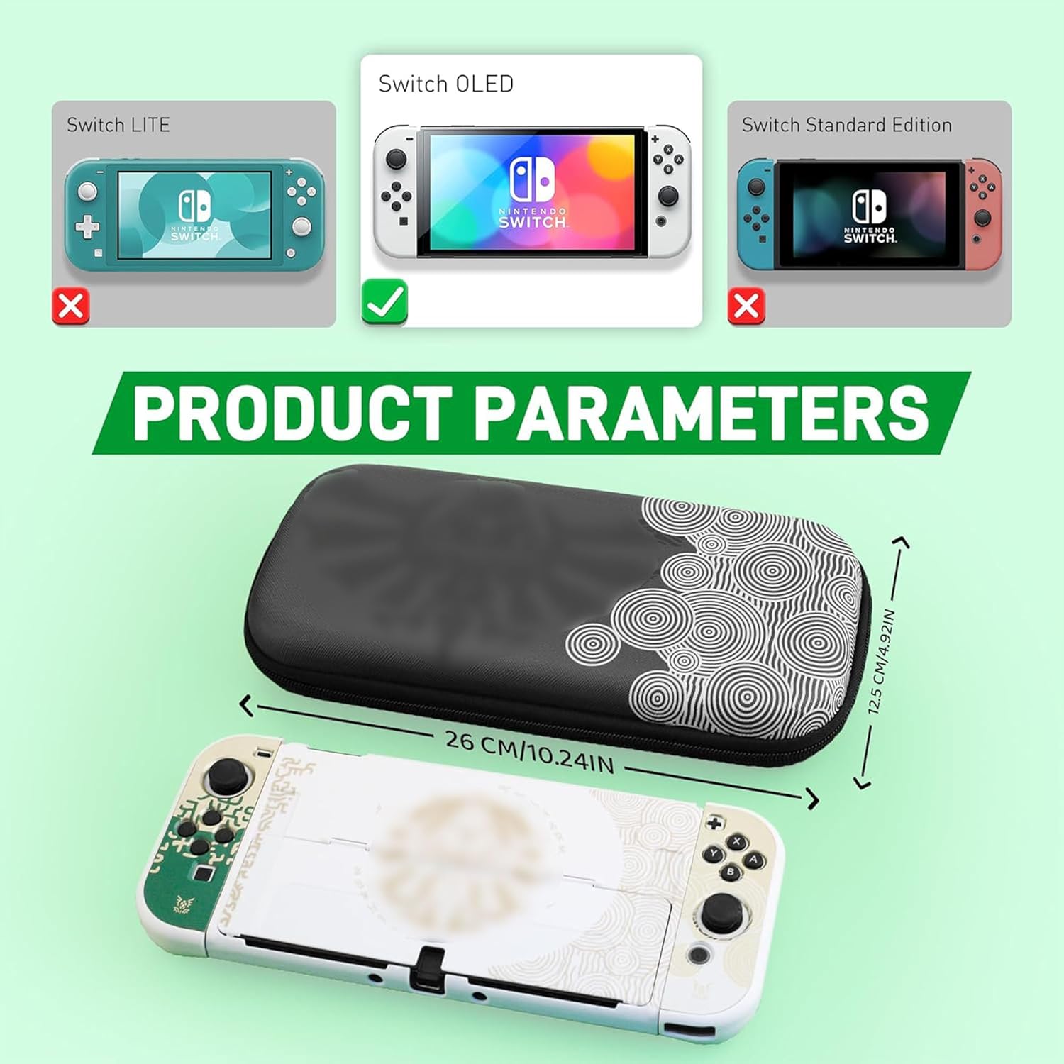 RHOTALL Switch OLED Carrying Case for Zelda Tears of the Kingdom, Accessories Kit for Nintendo Switch OLED with 10 Game Cards Slot,Portable Travel Case with Hard Protective Case Cover,Screen Protector and 2 Thumb Caps-Black