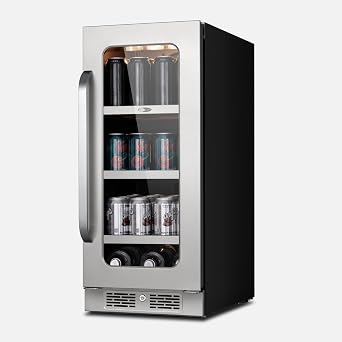 15 Inch Beverage Refrigerator Small Beverage Fridge, Drink Fridge with Glass Door 3 LED 34-54 F Beverage Cooler Built-in or Freestanding 80 Cans 3.0 cu.ft
