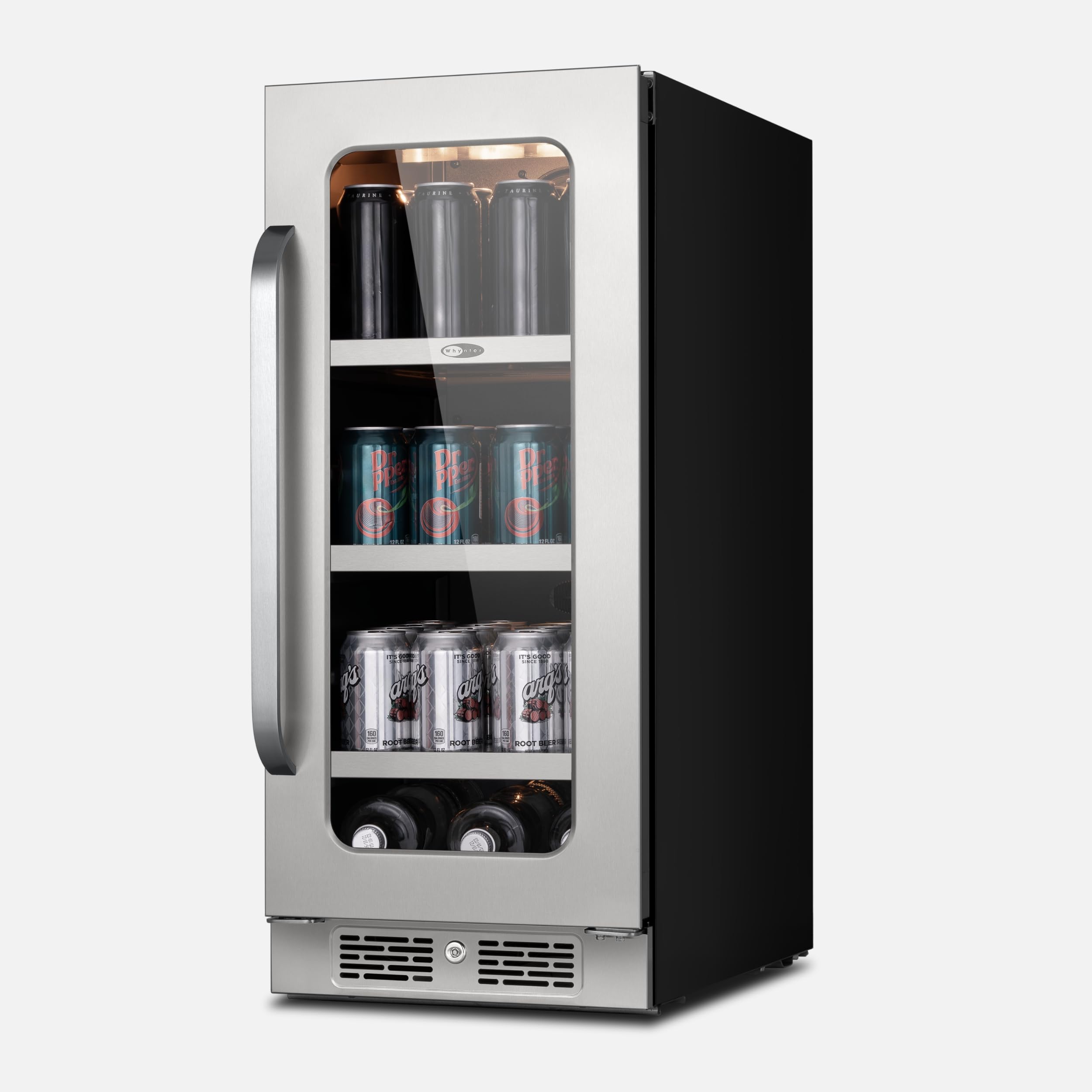15 Inch Beverage Refrigerator Small Beverage Fridge, Drink Fridge With Glass Door 3 LED 34-54 ℉ Beverage Cooler Built-In Or Freestanding 80 Cans (3.0 Cu.Ft) on Fridge.com - View 1