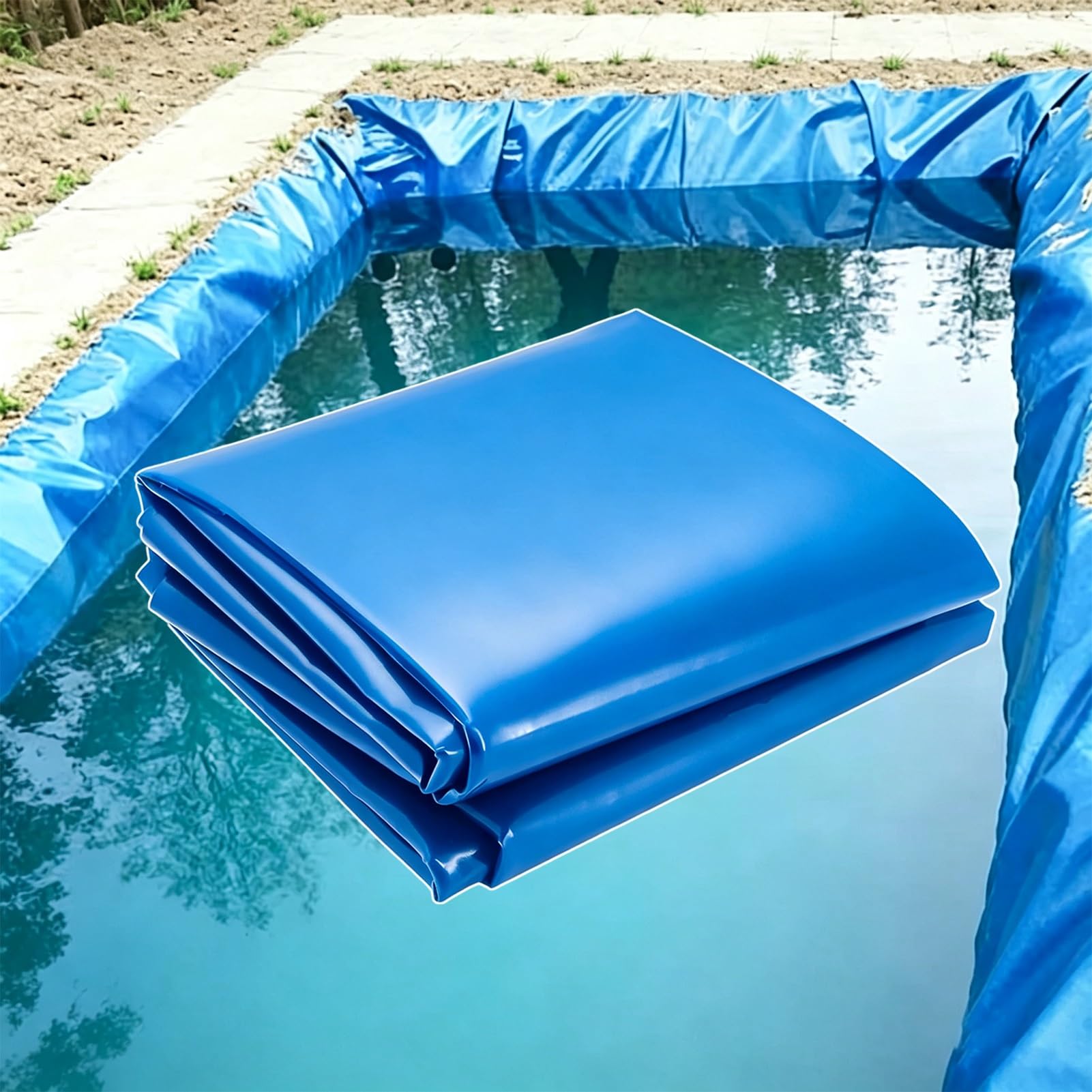 Yopappol Heavy Duty Blue HDPE Pond Liner, Resists Puncture Adjust And Fold Pond Lining Sheet, Flexible Fish Safe Pond Membrane for Outdoor Koi Pond, Water Garden & Water Storage(3x3m(9.8x9.8ft))