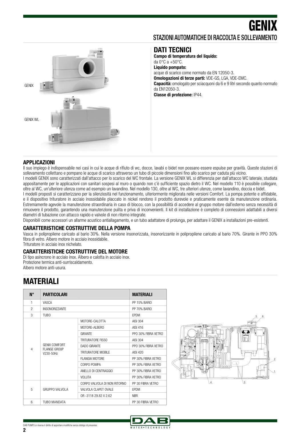 DAB GENIX WL 110 Triturador para inodoro con conexión de inodoro lateral y lavabo.