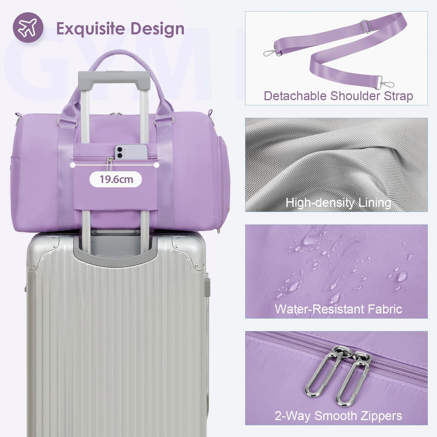 FIORETTO Womens Gym Tote Duffle Bag with Toiletry Bag, Sports Duffel Overnight Hospital Workout Carry on Bag for Girls with Wet Pocket & Shoe Compartment, Ideal for Travel, Swimming, Dance Purple - Image 5