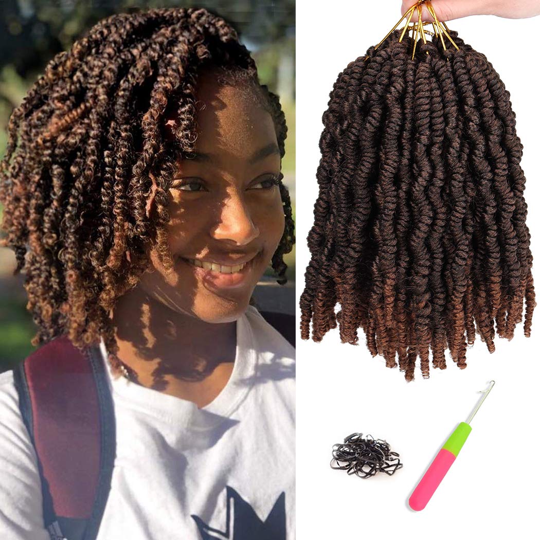 6 Pack Pre-twisted Spring Twist Crochet Braids 8 Inch Pre-looped Passion Twist Hair For Bob Spring Twists Short Curly Fluffy Twist Braiding Hair Extensions (15strands/pack, T30#)