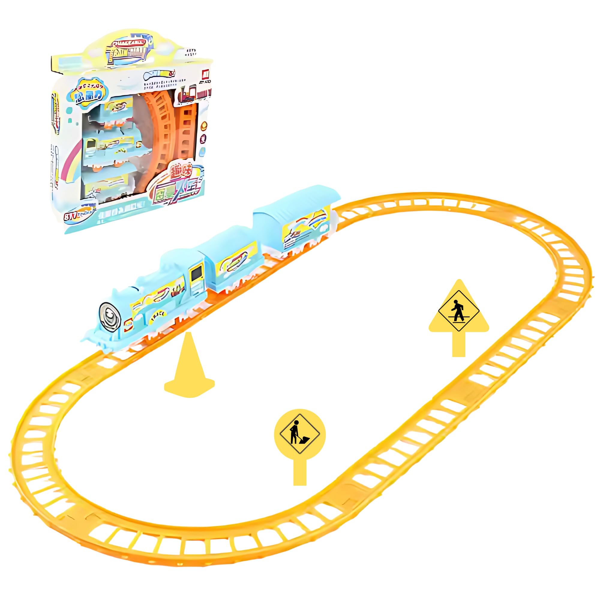 Crackles Battery Operated Toy Train Track Set - Railway Play Set with Realistic, Easy Assembly Tracks, and Engine and 2 Carriages - Gift for Kids Ages 3 and Up, Multi Color 1