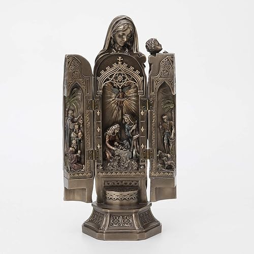 Veronese Design 11 3/8 pulgadas Señora de Gracia Virgen María Escultura Políptica de la Natividad Resina Fundida en Frío Estatua Acabado Bronce disponible en Yaxa Costa Rica