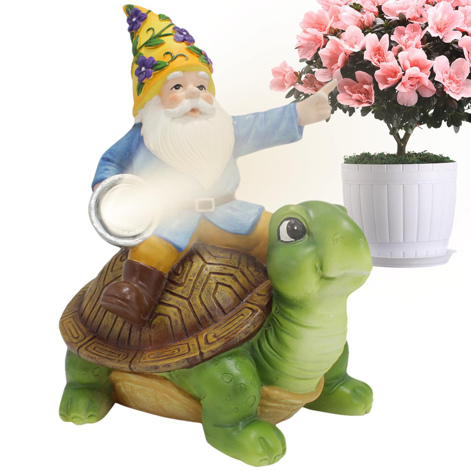 Statue de tortue à cheval de gnome décoration d'extérieur étanche avec lampe solaire