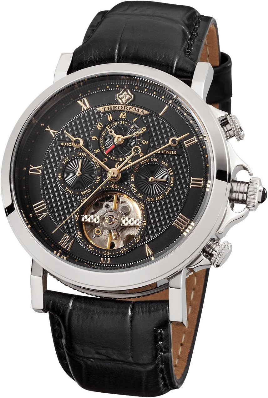 Theorema Macau"Silver Black Leather" Automatic Watch