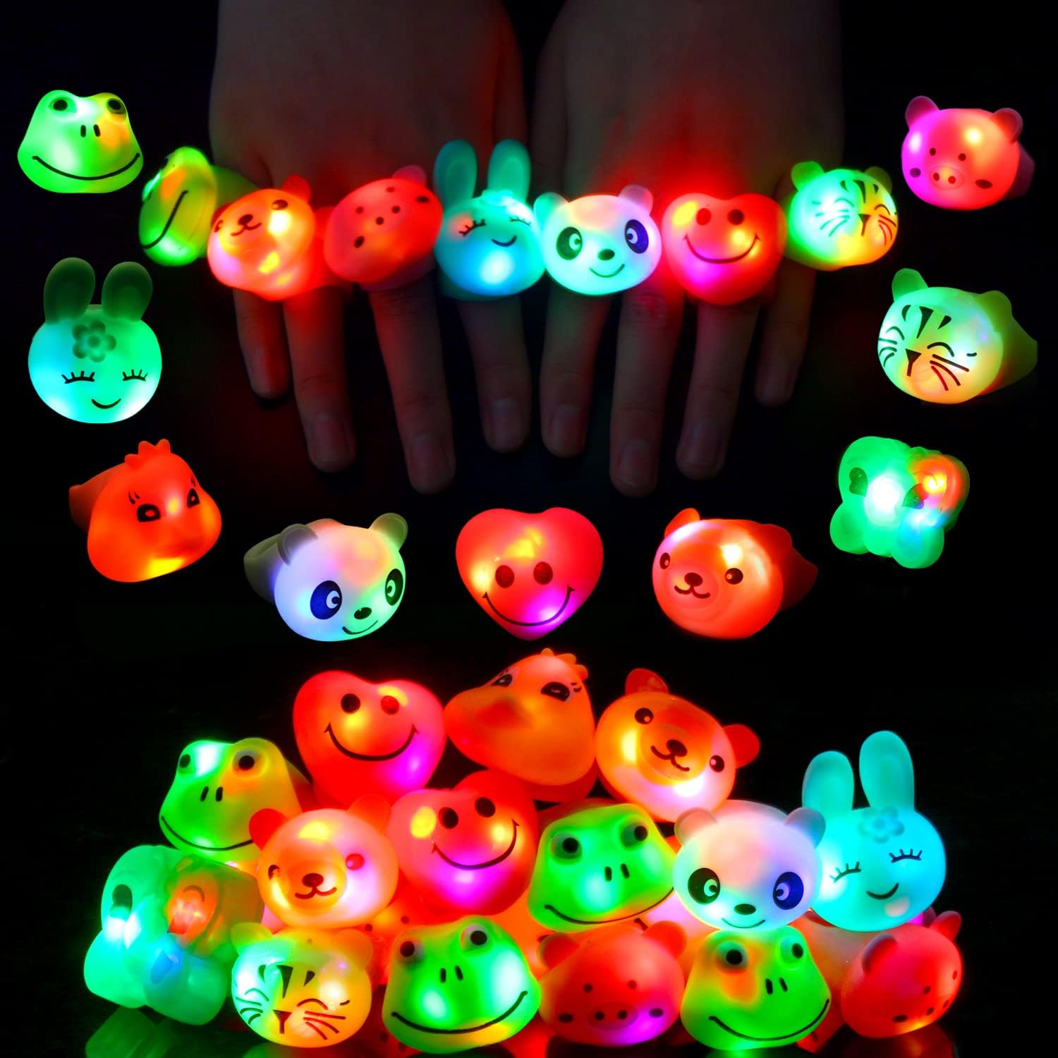 Amazon.com: CCINEE 24Pcs Light Up Rings Flashing Colorful LED Animal ...
