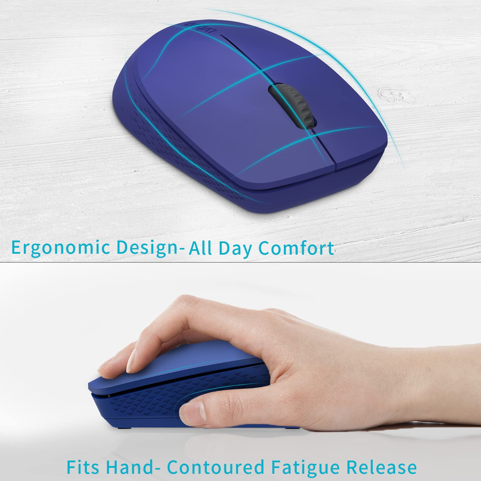 Rapoo Bluetooth 2.4G Wireless Mouse, 2 Bluetooth Channels with 1 USB Receiver Noiseless Mouse, Connect up to 3 Devices, Portable Computer Mice for PC, Tablet, Laptop-Blue