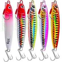 5Pcs Hard Metal Sea Fishing Spinners,Fish lure Jigs Slow Shake Fish Bait Luminous Belt Sinking Lures for Wobbler Pike Carp Trout Perch Squid Catfish Fishing Baits