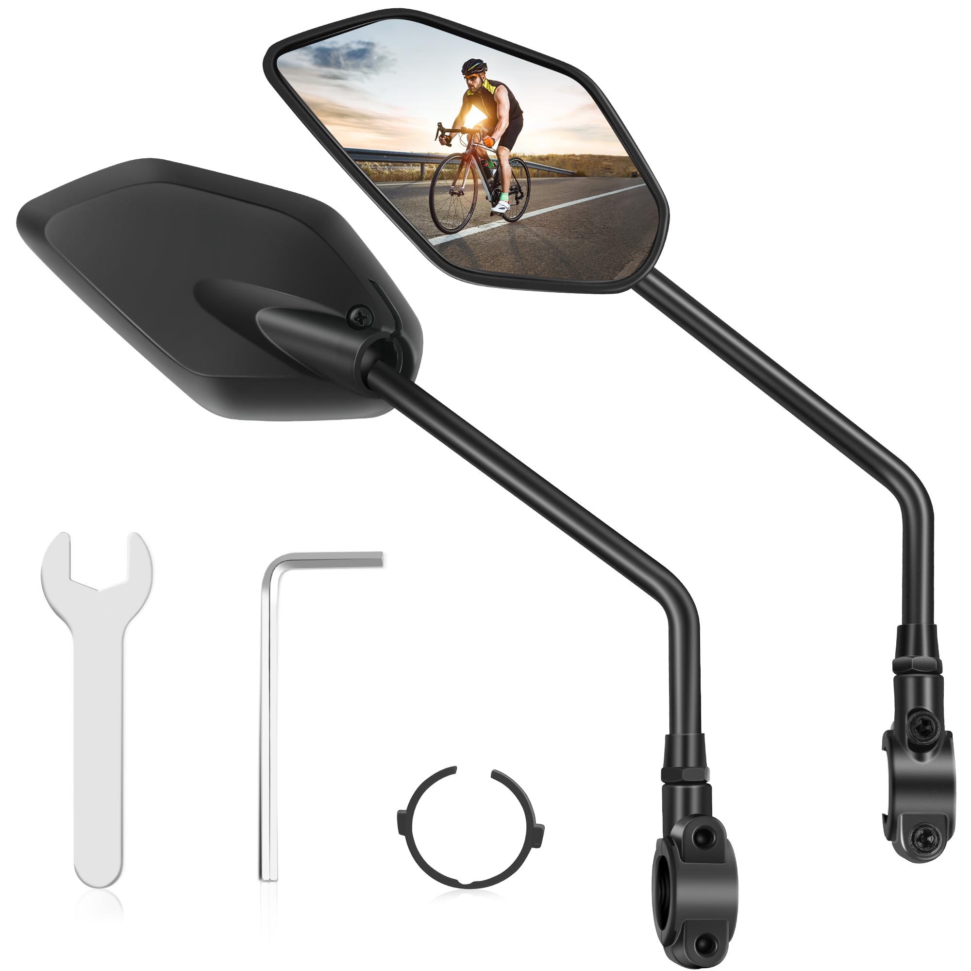 Bike Mirror Handlebar Mount Adjustable 1 Pair, Electric Bike Mirrors for Handlebars Long Stem, Bike Mirrors for Ebike, Ebike Mirrors with HD Lens, Electric Scooter Mirrors for Bicycle, Ebike Accessory