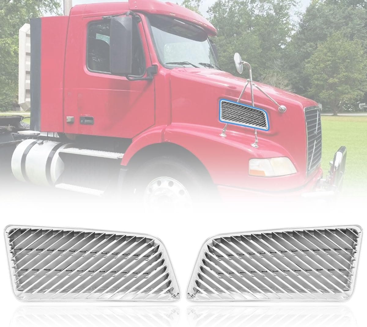 Replacement Chrome Side Hood Air Intake Grill Grille for 1998-2015 VNM Semi Trucks Black (Two Pack) Black Color(Pair)