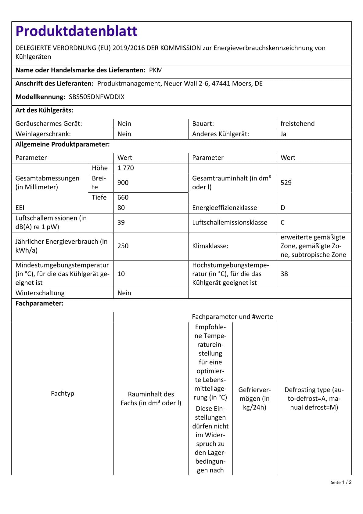 PKM Side-by-Side Kühl-Gefrierkombination SBS505DNFWDDIX, NoFrost, 2,5 L Wasserspender, 529 Liter