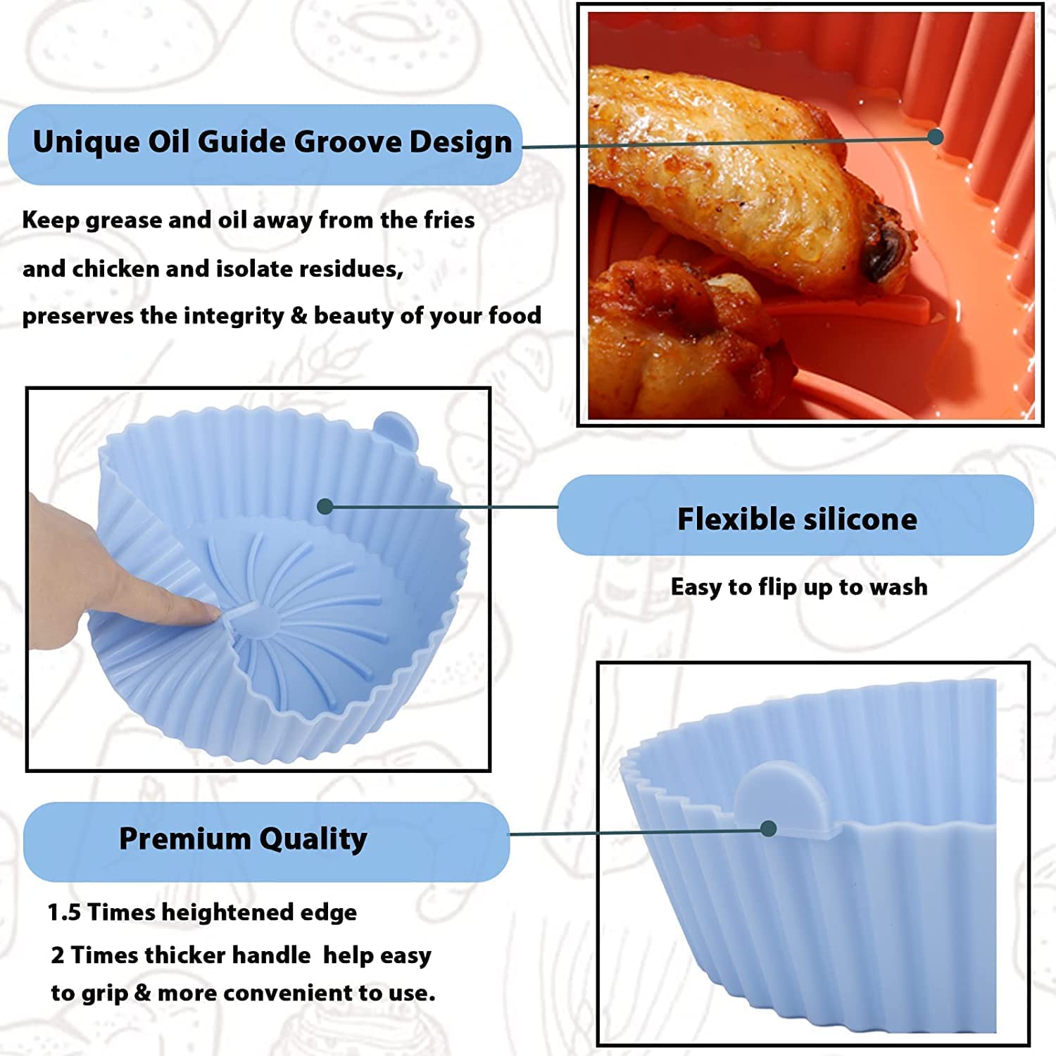 SAMEZONE Silicone Air Fryer Liners Reusable Non-Stick AirFryer Silicon Pot Food-Grade Accessories for Parchment Liner Wave StripeTexture for Even Heat Resistant Silicone Baking Tray (2, Round) — Amazon image 4