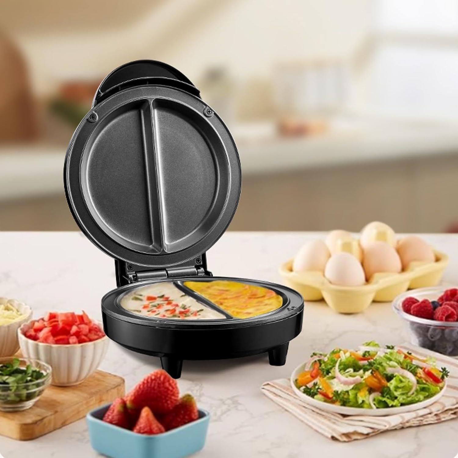2026 NEW Dual Zone Electric Omelette Maker & Frittata Maker, Nonstick Omelette Pan & No Flipping, Smart Temperature Control with Indicator Lights Anti-Silp Base Anti-Scald Handle
