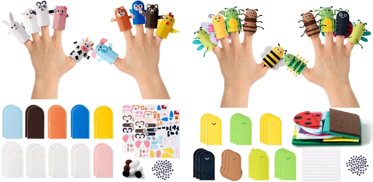 COcnny 21pcs DIY Insect Finger Puppets Craft and 20pcs DIY Animal Finger Puppets