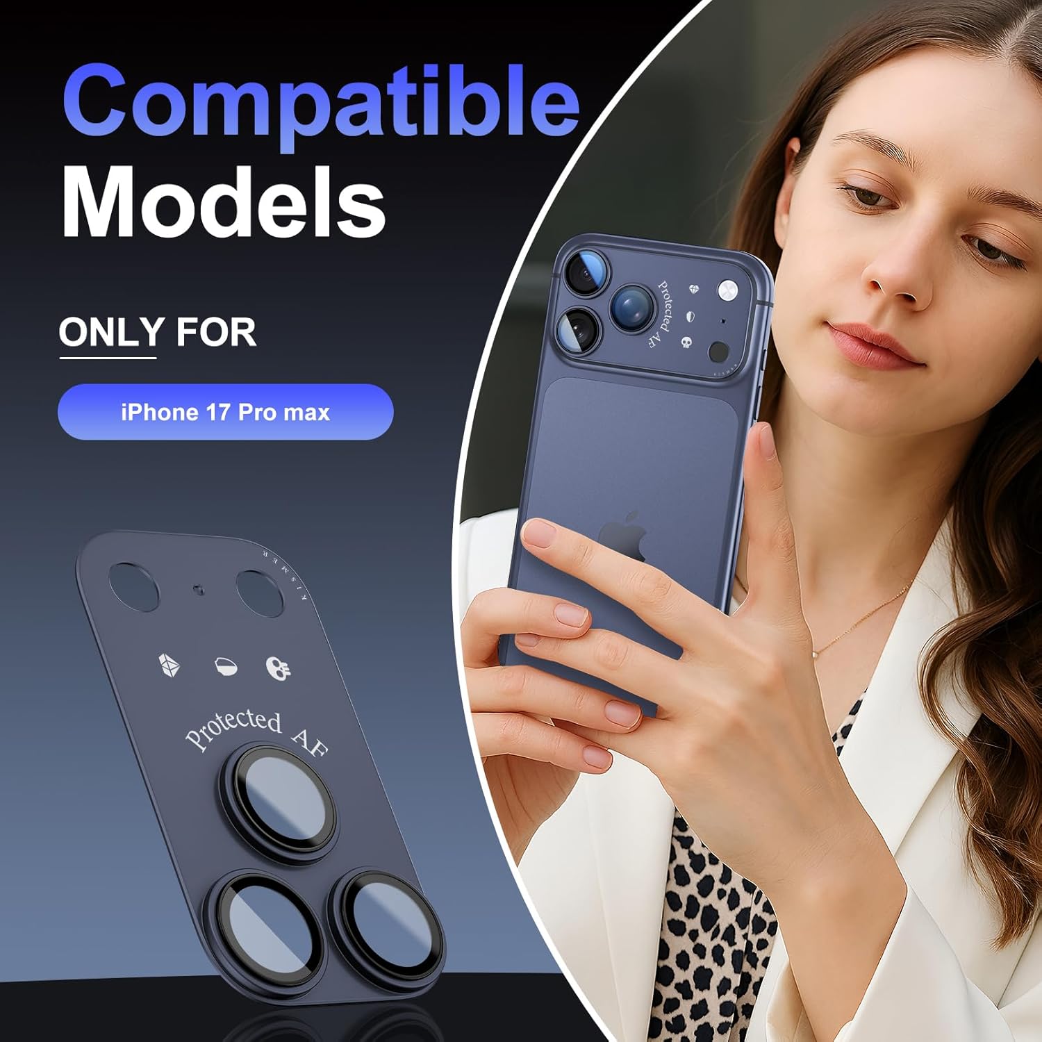 Lens Protector for phone17 Pro Max Camera, Aluminum Alloy Frame + 9H Sapphire Glass, Anti-Scratch HD Lens Cover with Funny text, Blue