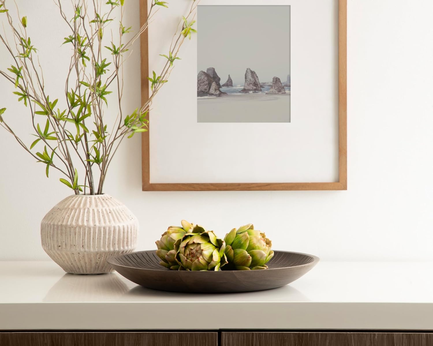 Kate and Laurel Zandros Modern Round Carved Wood Tray, 16 Inch Diameter, Brown, Food-Safe Serving Tray with Carved Pattern for Use as Ottoman Table Topper or Shallow Kitchen Fruit Bowl