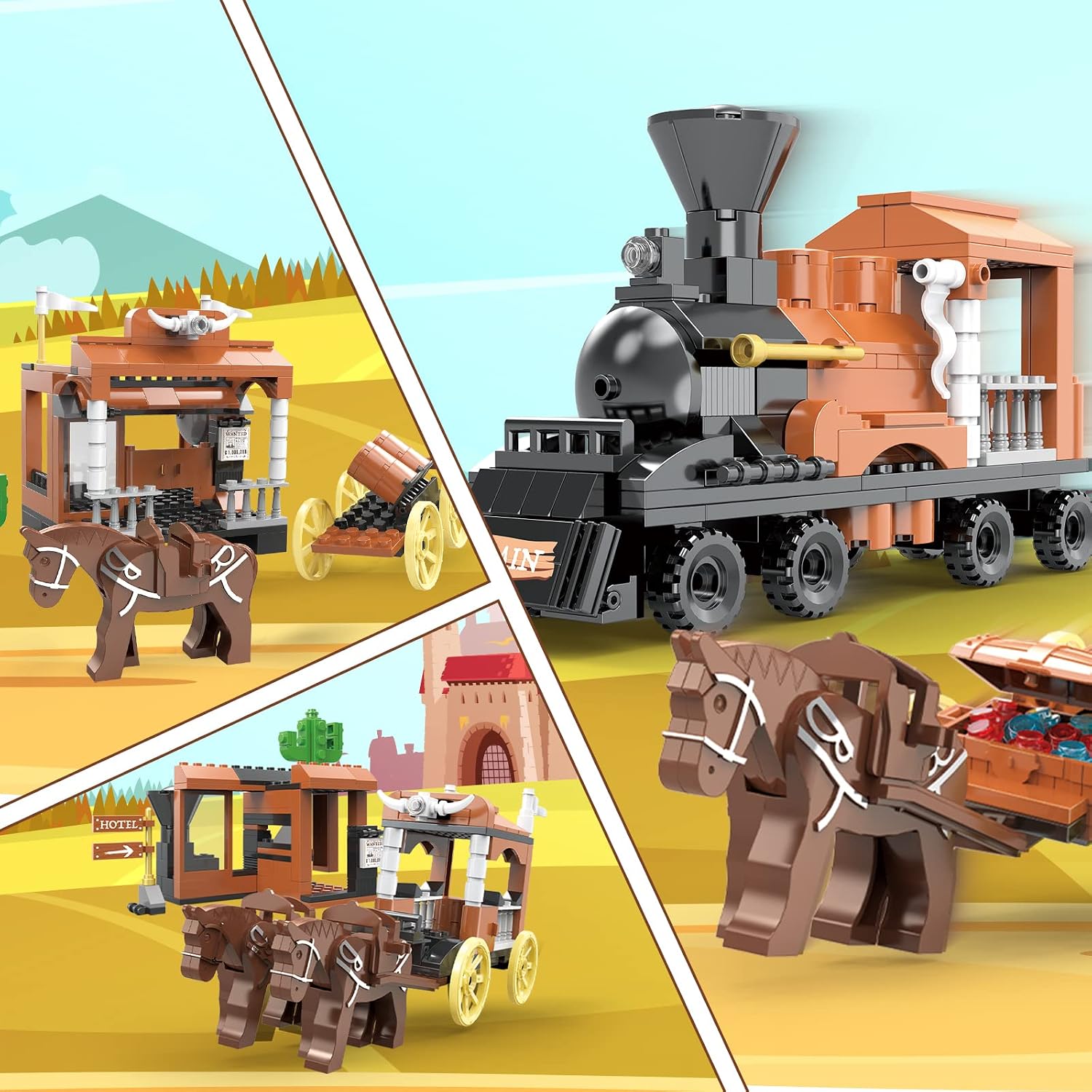 STEM 3 in1 Train Horse Carriage Building Kits Compatible with Lego(212 PCS), Interactive Gifts Creator Sets for Kids Age 6+ Year Old